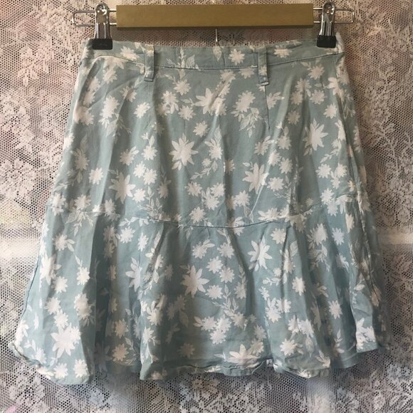 SO Goods For Life Floral Turquoise Mini Skirt XS Thin Lightweight skater circle - Picture 3 of 4